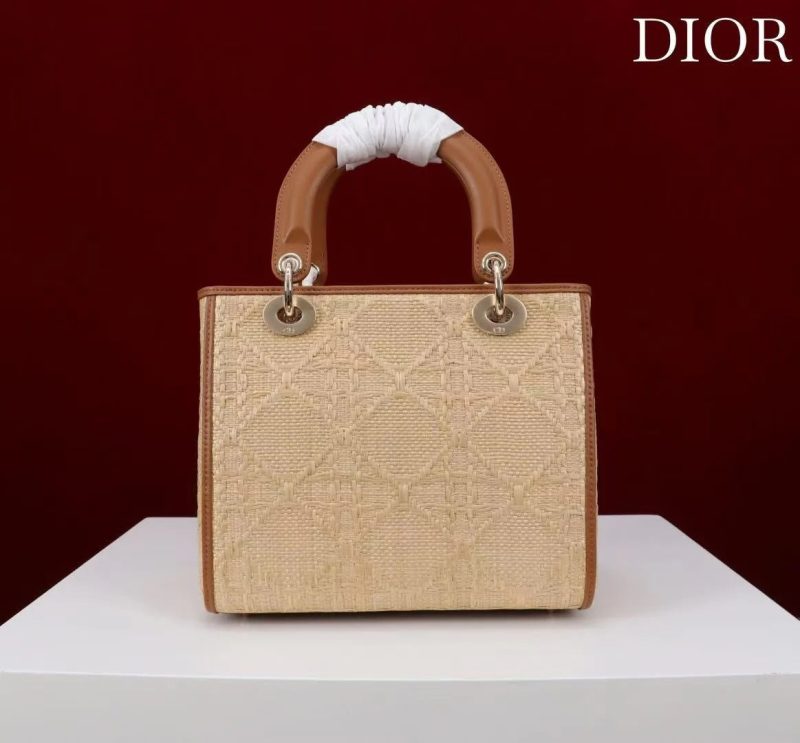 Dior 2026 Lady Dior Bag 24cm Beige Brown Raffia Leather