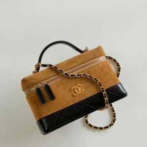 Chanel 2026 Vanity Bag 19.5cm Beige mix Black Suede Leather