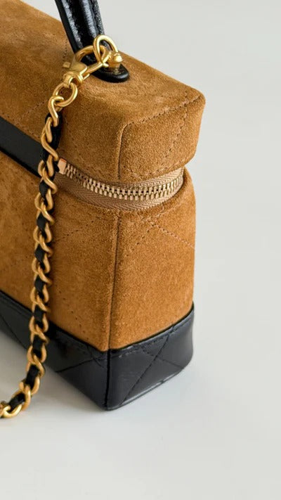 Chanel 2026 Vanity Bag 19.5cm Beige mix Black Suede Leather