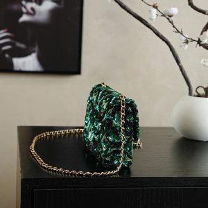 Chanel 2026 Flap Bag 20cm Green Mix Colors Sequin Leather