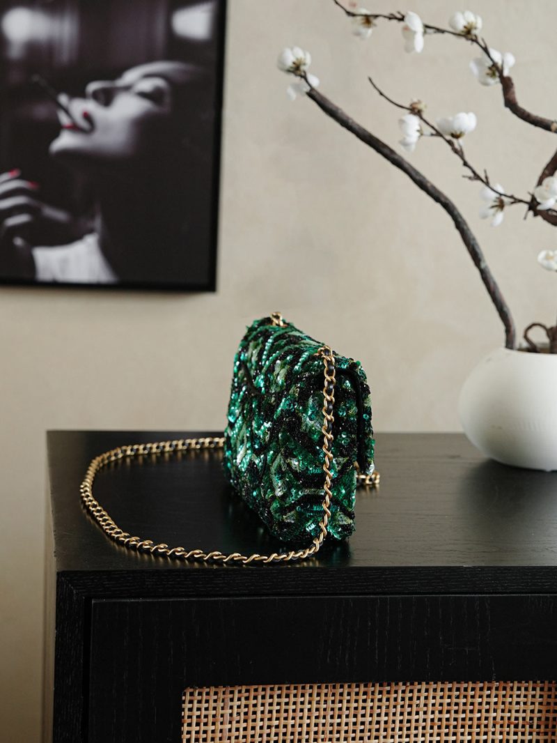 Chanel 2026 Flap Bag 20cm Green Mix Colors Sequin Leather