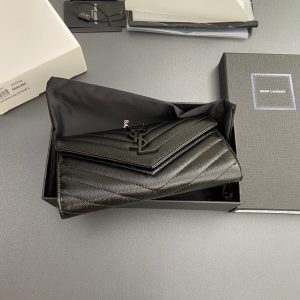 Saint Laurent Cassandre Matelasse Large Flap Wallet 19cm Black Leather