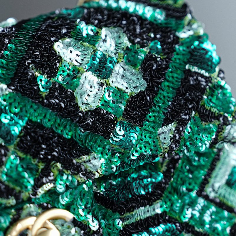 Chanel 2026 Flap Bag 20cm Green Mix Colors Sequin Leather