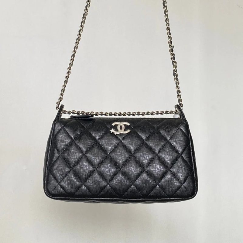Chanel 2026 Mahjong Clutch With Chain 21cm Black Caviar Leather
