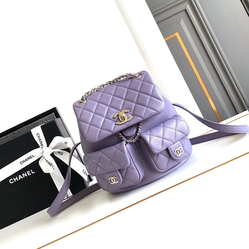 CHANEL 25S BACKPACK 17.5 CM IN PURPLE LAMBSKIN