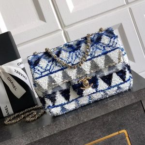 Chanel 2026 Flap Bag 20cm Blue mix Colors Sequin Leather