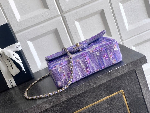 Chanel 2026 Flap Bag 20cm Purple Sequin Leather