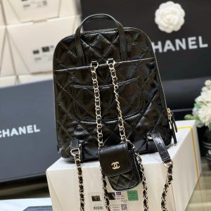CHANEL 25S BACKPACK 23 IN BLACK SHINY CALFSKIN GOLD HARDWARE