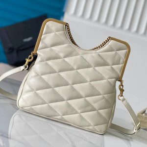 26 WHITE SHEEPSKIN WITH GOLD BUCKLE BAG