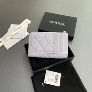Chanel 2026 Quilted Card Holder 13cm Light Purple Grained Calfskin