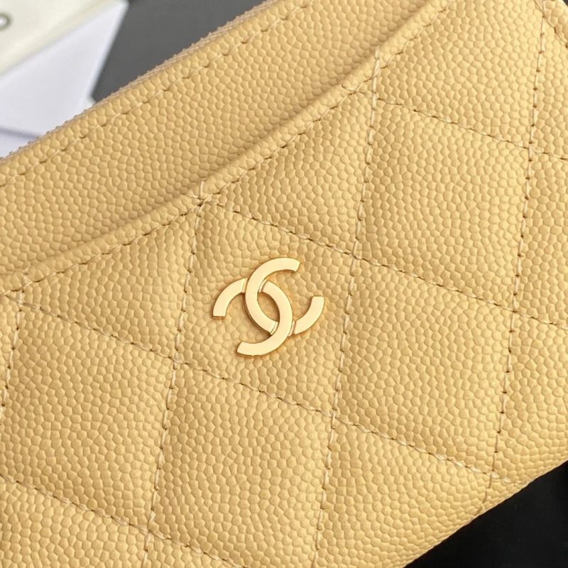 Chanel 2026 Quilted Card Holder 13cm Apricot Grained Calfskin