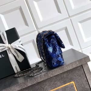 Chanel 2026 Flap Bag 20cm Blue Sequin Leather
