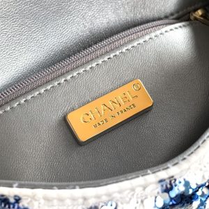Chanel 2026 Flap Bag 20cm Blue mix Colors Sequin Leather