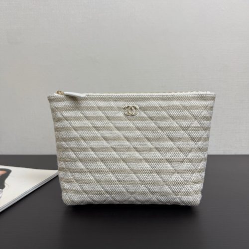 Chanel 26 Woven Clutch 19 White Beige Canvas