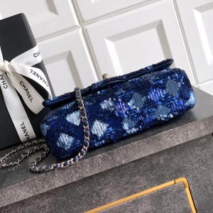 Chanel 2026 Flap Bag 20cm Blue Sequin Leather