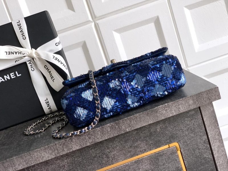 Chanel 2026 Flap Bag 20cm Blue Sequin Leather