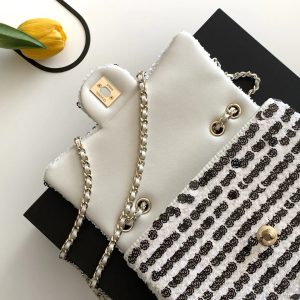 Chanel 2026 Bag 21cm White Black Sequin 331213