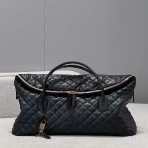 YSL Travel Bag 59 Black Quilted Calfskin Leather Gold Hardware