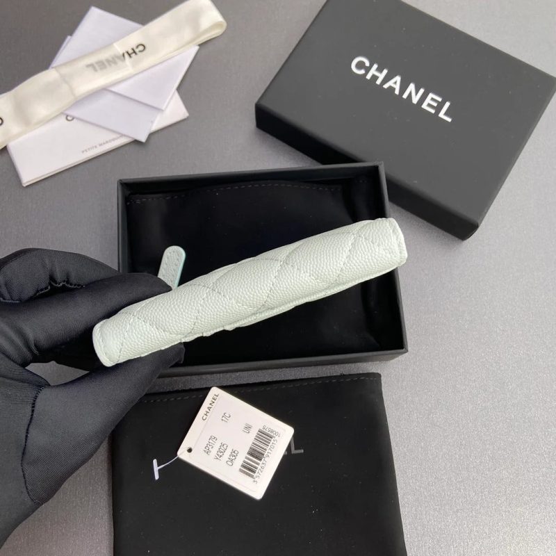 Chanel 2026 Quilted Card Holder 13cm Light Blue Grained Calfskin