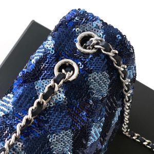 Chanel 2026 Flap Bag 20cm Blue Sequin Leather