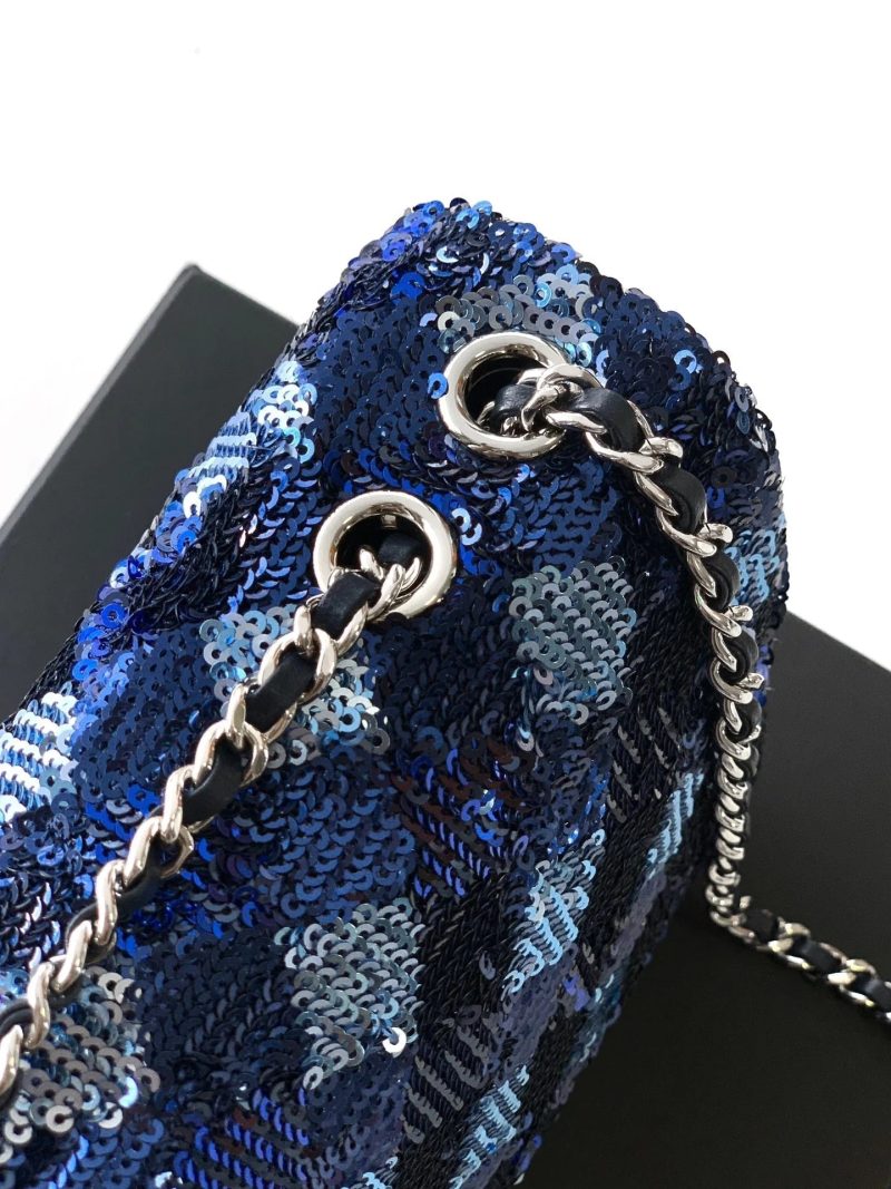 Chanel 2026 Flap Bag 20cm Blue Sequin Leather
