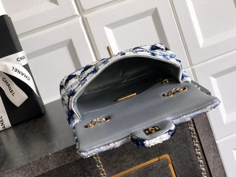 Chanel 2026 Flap Bag 20cm Blue mix Colors Sequin Leather