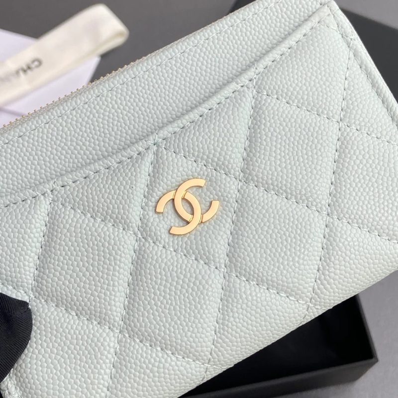 Chanel 2026 Quilted Card Holder 13cm Light Blue Grained Calfskin