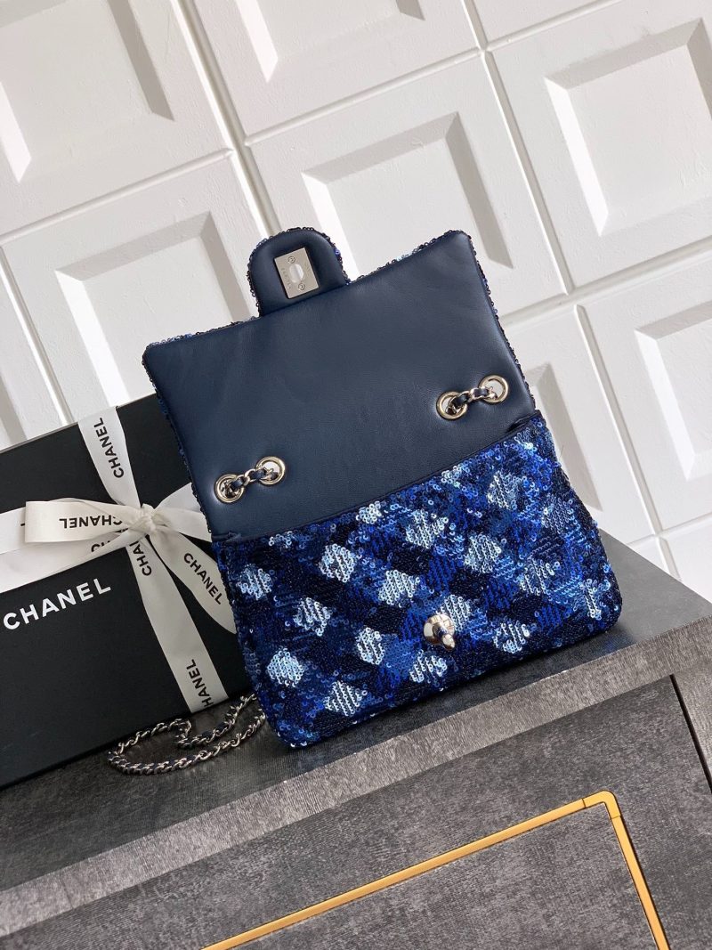 Chanel 2026 Flap Bag 20cm Blue Sequin Leather