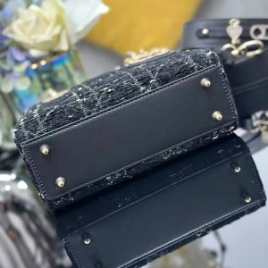 Dior 2026 Lady Dior Bag 20cm Black Gold Tweed Leather