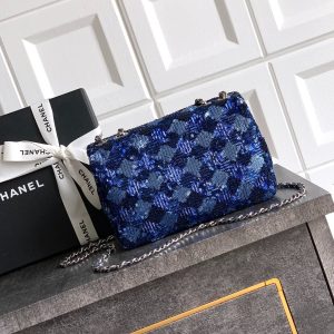 Chanel 2026 Flap Bag 20cm Blue Sequin Leather