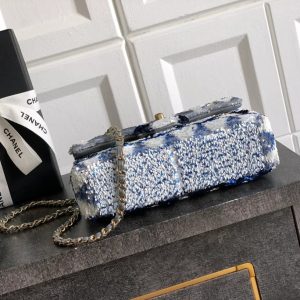 Chanel 2026 Flap Bag 20cm Blue mix Colors Sequin Leather