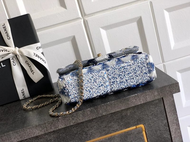 Chanel 2026 Flap Bag 20cm Blue mix Colors Sequin Leather