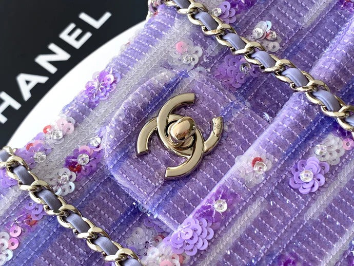Chanel 2026 Flap Bag 20cm Purple Sequin Leather