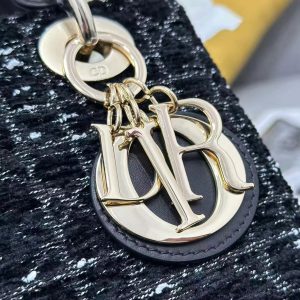 Dior 2026 Lady Dior Bag 20cm Black Gold Tweed Leather