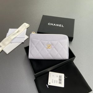Chanel 2026 Quilted Card Holder 13cm Light Purple Grained Calfskin