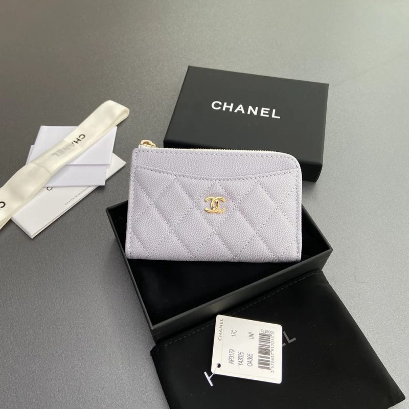 Chanel 2026 Quilted Card Holder 13cm Light Purple Grained Calfskin