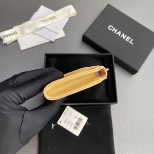 Chanel 2026 Quilted Card Holder 13cm Apricot Grained Calfskin