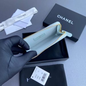 Chanel 2026 Quilted Card Holder 13cm Light Blue Grained Calfskin