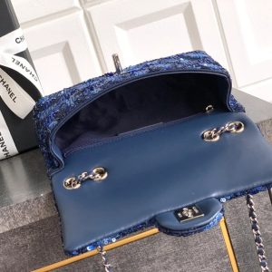 Chanel 2026 Flap Bag 20cm Blue Sequin Leather