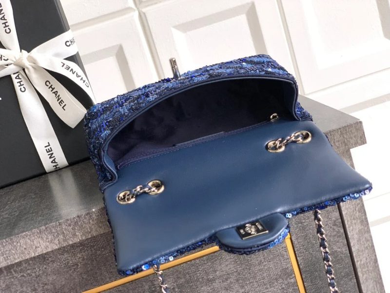 Chanel 2026 Flap Bag 20cm Blue Sequin Leather