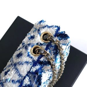 Chanel 2026 Flap Bag 20cm Blue mix Colors Sequin Leather