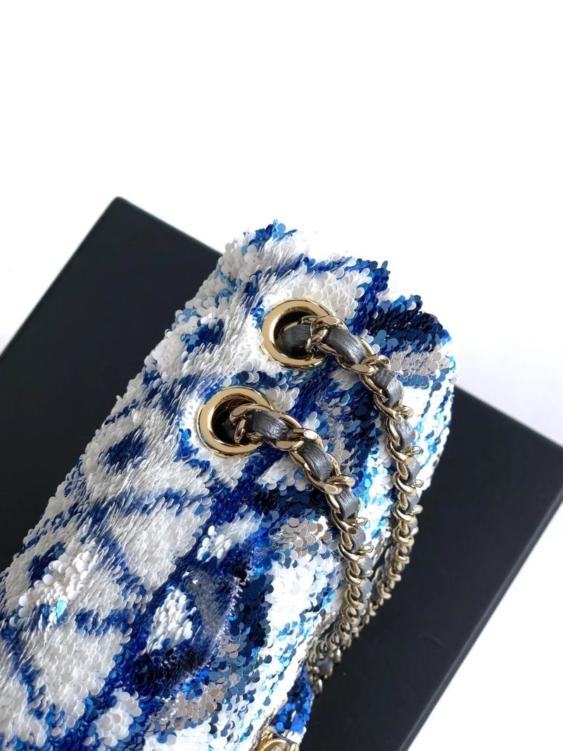 Chanel 2026 Flap Bag 20cm Blue mix Colors Sequin Leather