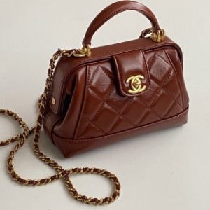 CC Mini Top Handle 18cm Red Leather Gold Hardware