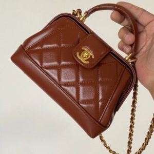 CC Mini Top Handle 18cm Red Leather Gold Hardware