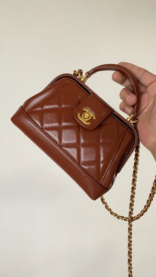 CC Mini Top Handle 18cm Red Leather Gold Hardware