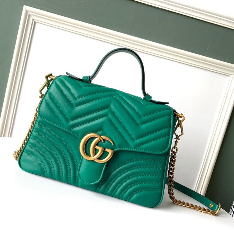 wsxc1708386169243_0 GG Marmont 26.5cm Green Calfskin Gold Hardware