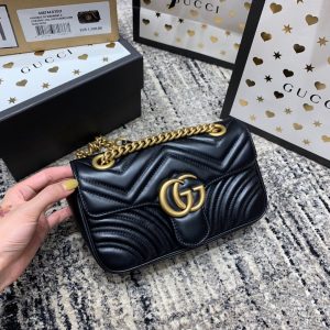 wsxc1708387187971_0 GG Marmont 22cm Black Calfskin Gold Hardware