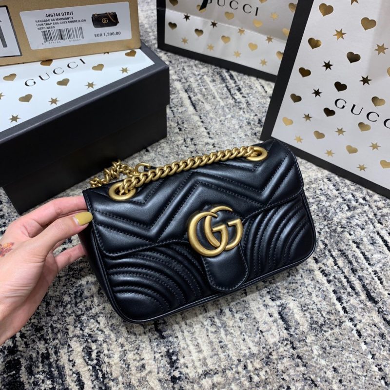 wsxc1708387187971_0 GG Marmont 22cm Black Calfskin Gold Hardware