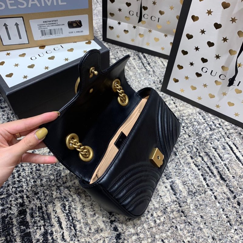 wsxc1708387187971_7 GG Marmont 22cm Black Calfskin Gold Hardware