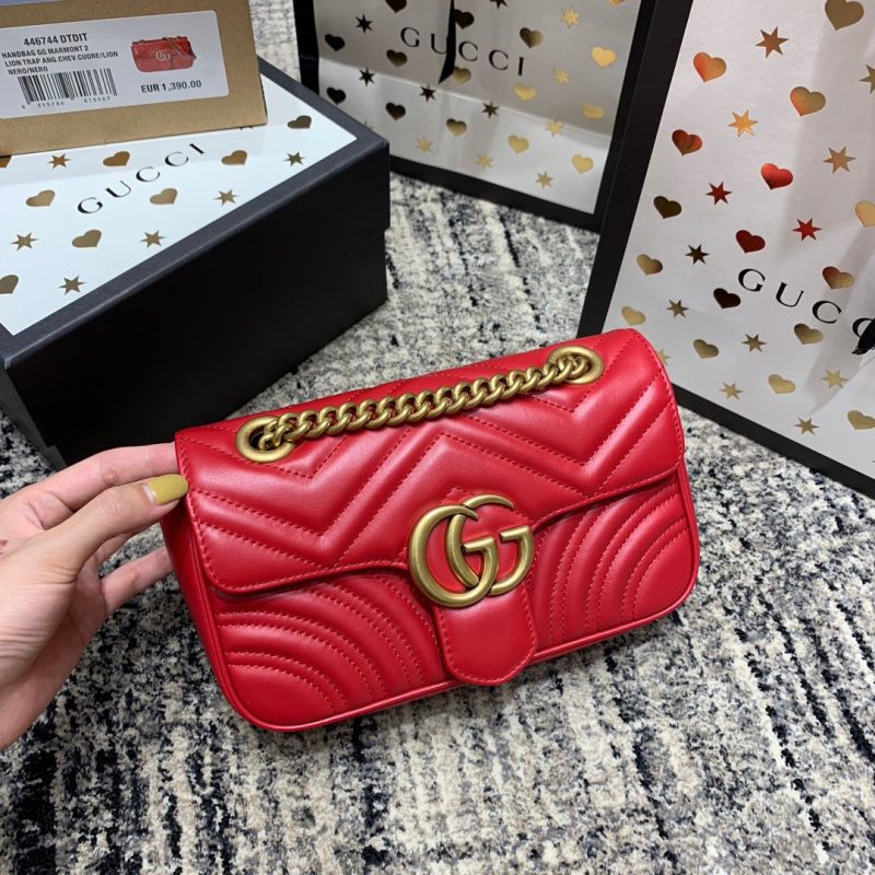 wsxc1708387218655_0 GG Marmont 22cm Red Calfskin Gold Hardware